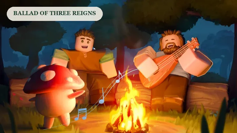 SCROOMS promotional artwork of players making music around a woodland campfire, for the Ballad purchase and three-grave guide.
