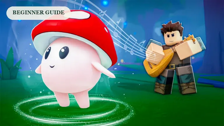 SCROOMS promotional artwork of a mushroom in a glowing ring as a player performs music, for the first-session guide.