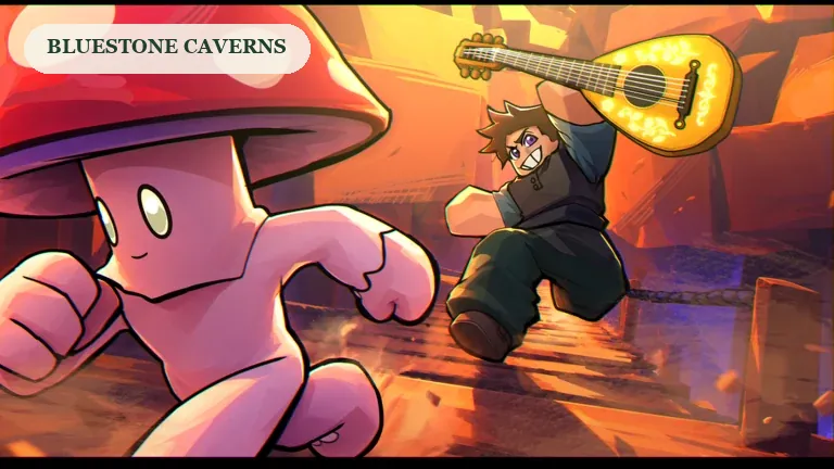 SCROOMS promotional artwork introducing the player’s adventure through its musical woodland, for the Bluestone route.