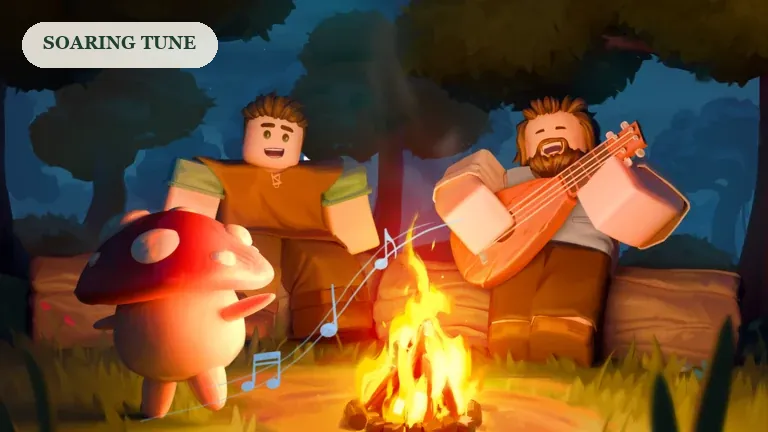 SCROOMS promotional artwork of players making music around a woodland campfire, for the Soaring Tone guide.